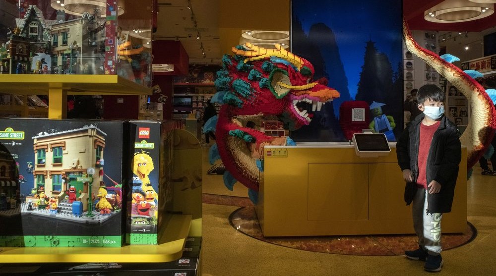 Inside the Lego flagship store in Beijing.
